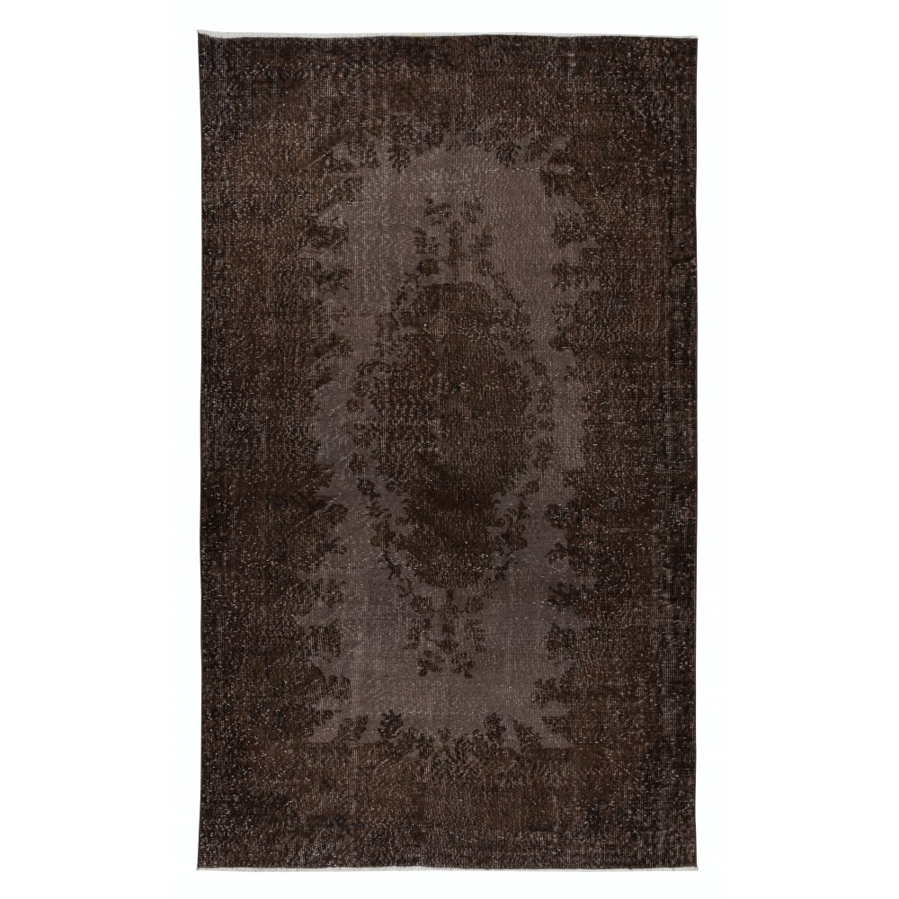 Modern Handmade Turkish Area Rug in Brown with Medallion Design