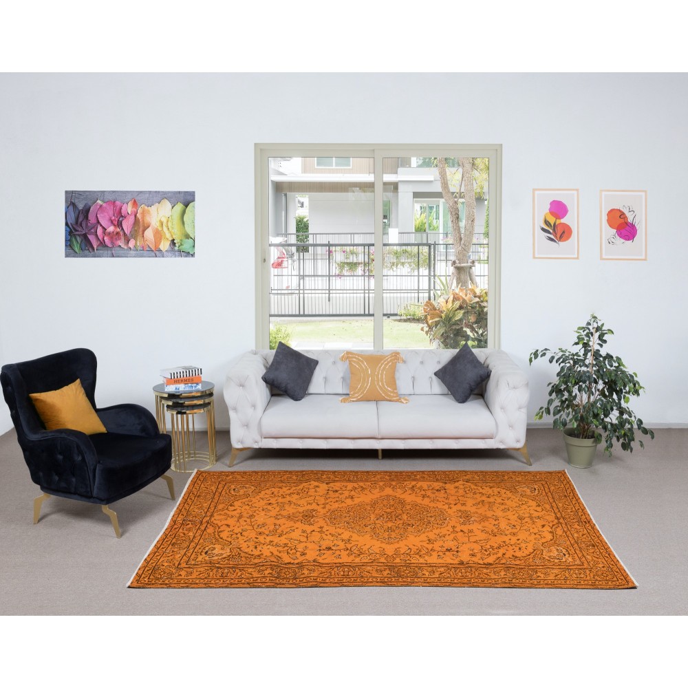 Decorative Turkish Orange Rug, Modern Handmade Wool Carpet