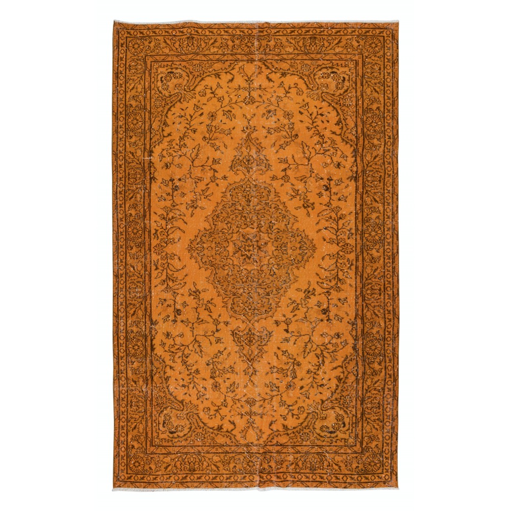 Decorative Turkish Orange Rug, Modern Handmade Wool Carpet