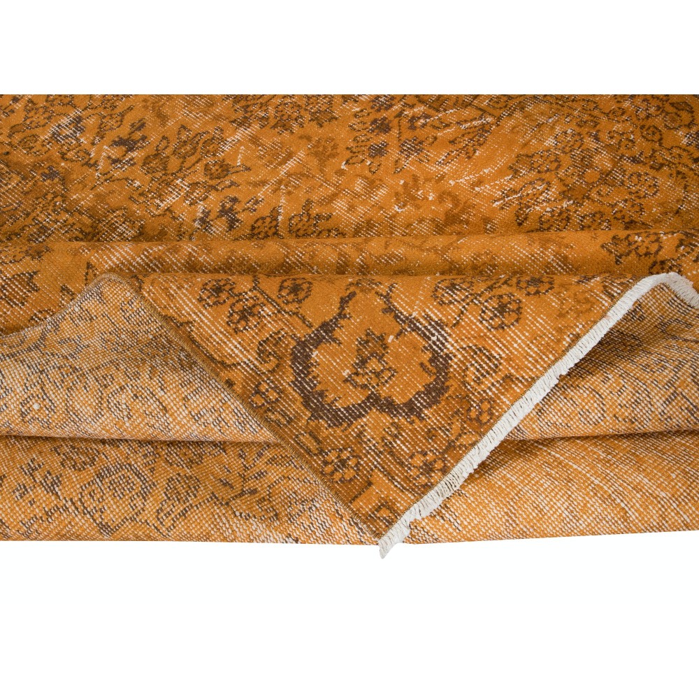 Contemporary Turkish Area Rug, Orange Handmade Carpet, Woolen Floor Covering