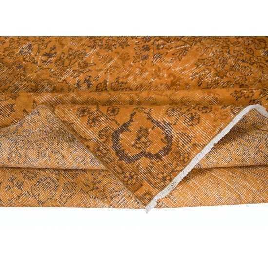 Rustic Turkish Area Rug, Orange Handmade Modern Carpet, Woolen Floor Covering