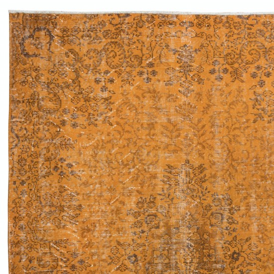 Rustic Turkish Area Rug, Orange Handmade Modern Carpet, Woolen Floor Covering