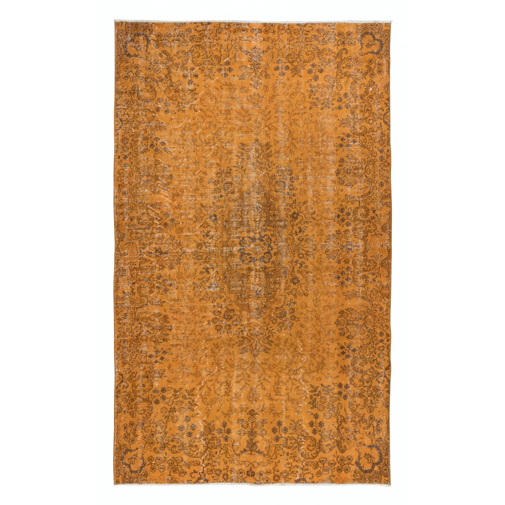 Contemporary Turkish Area Rug, Orange Handmade Carpet, Woolen Floor Covering