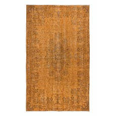 Contemporary Turkish Area Rug, Orange Handmade Carpet, Woolen Floor Covering