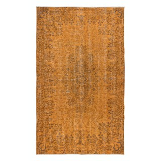 Contemporary Turkish Area Rug, Orange Handmade Carpet, Woolen Floor Covering