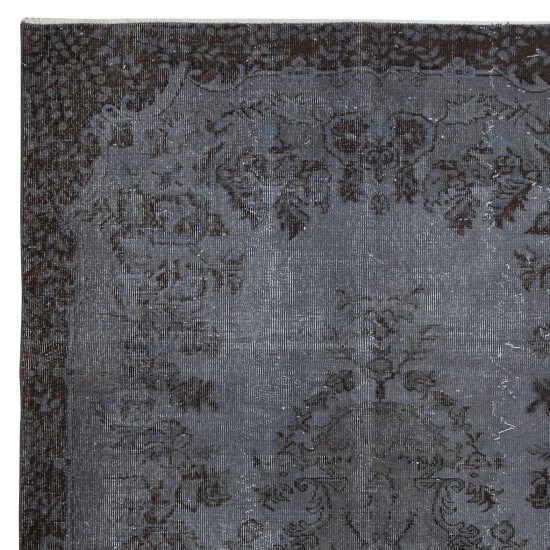 Modern Overdyed Hand Knotted Wool Gray Area Rug From Turkey
