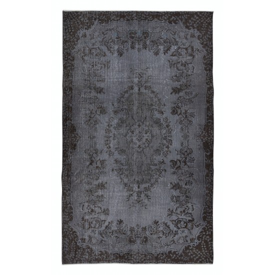 Modern Overdyed Hand Knotted Wool Gray Area Rug From Turkey