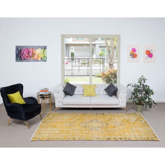 Yellow Area Rug From Turkey, Hand Knotted Contemporary Wool Carpet