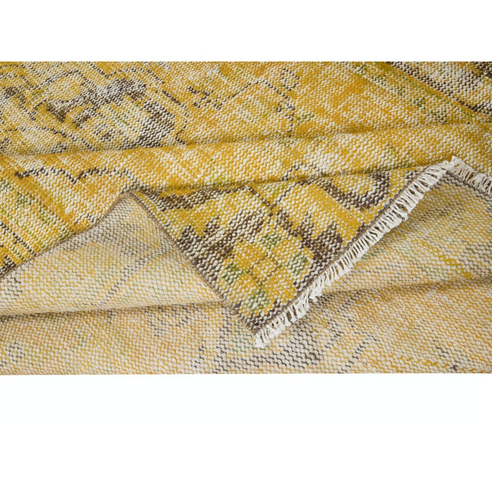 Yellow Area Rug From Turkey, Hand Knotted Contemporary Wool Carpet
