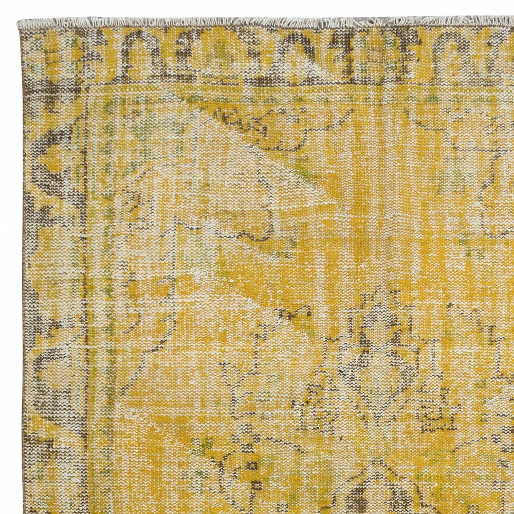 Yellow Area Rug From Turkey, Hand Knotted Contemporary Wool Carpet