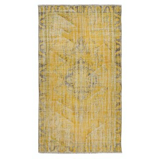 Yellow Area Rug From Turkey, Hand Knotted Contemporary Wool Carpet
