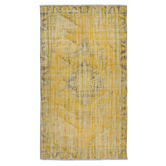 Yellow Area Rug From Turkey, Hand Knotted Contemporary Wool Carpet