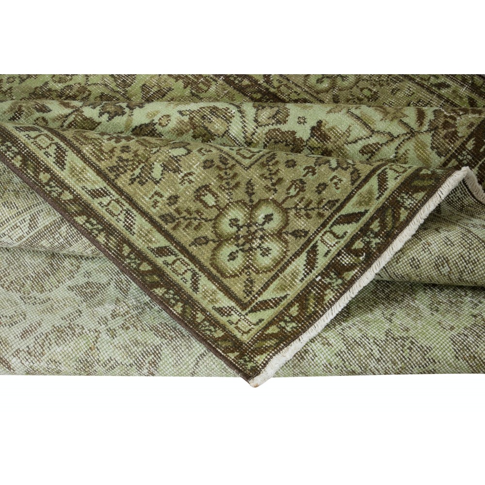 Modern Handmade Turkish Rug with All-Over Botanical Design and Green Background