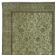 Modern Handmade Turkish Rug with All-Over Botanical Design and Green Background