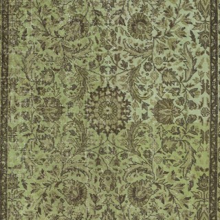 Modern Handmade Turkish Rug with All-Over Botanical Design and Green Background Modern Handmade Turkish Rug with All-Over Botanical Design and Green Background
