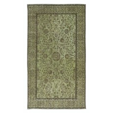 Modern Handmade Turkish Rug with All-Over Botanical Design and Green Background
