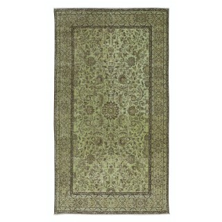 Modern Handmade Turkish Rug with All-Over Botanical Design and Green Background