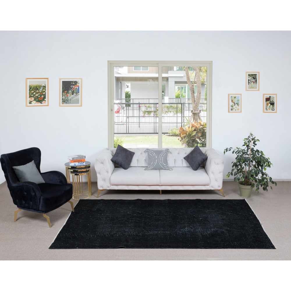 Modern Anatolian Area Rug in Black, Handmade Wool Carpet