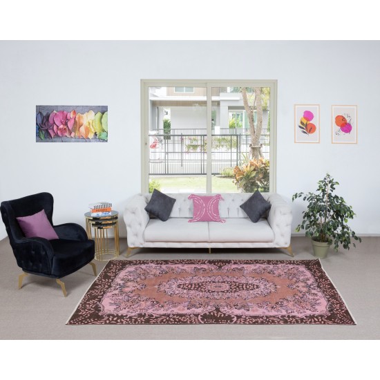 Modern Floor Rug, Pink Floor Covering, Handmade Turkish Carpet
