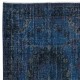 French Aubusson Rug in Navy Blue, Handmade Turkish Carpet in Dark Blue