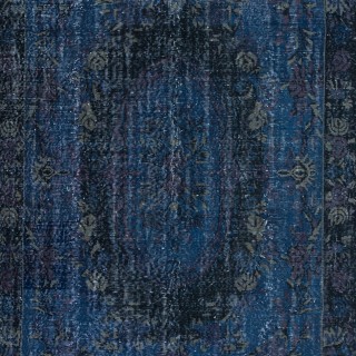 French Aubusson Rug in Navy Blue, Handmade Turkish Carpet in Dark Blue French Aubusson Rug in Navy Blue, Handmade Turkish Carpet in Dark Blue