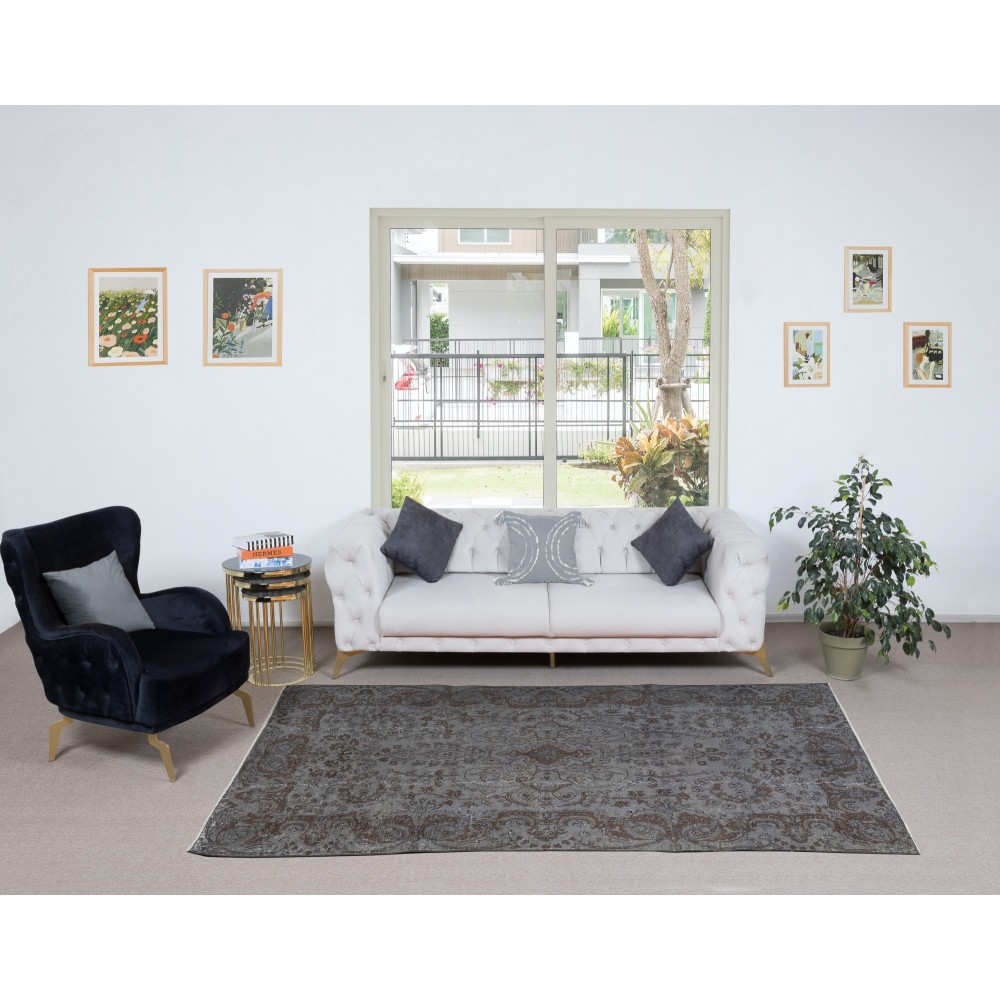 Contemporary Turkish Area Rug. Gray & Brown Colors. Handmade Carpet for Modern Interiors