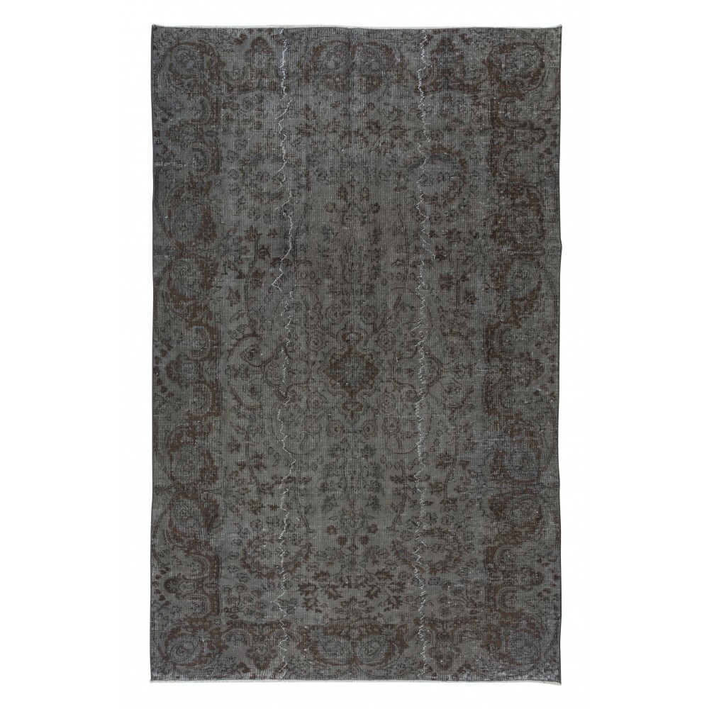 Contemporary Turkish Area Rug. Gray & Brown Colors. Handmade Carpet for Modern Interiors