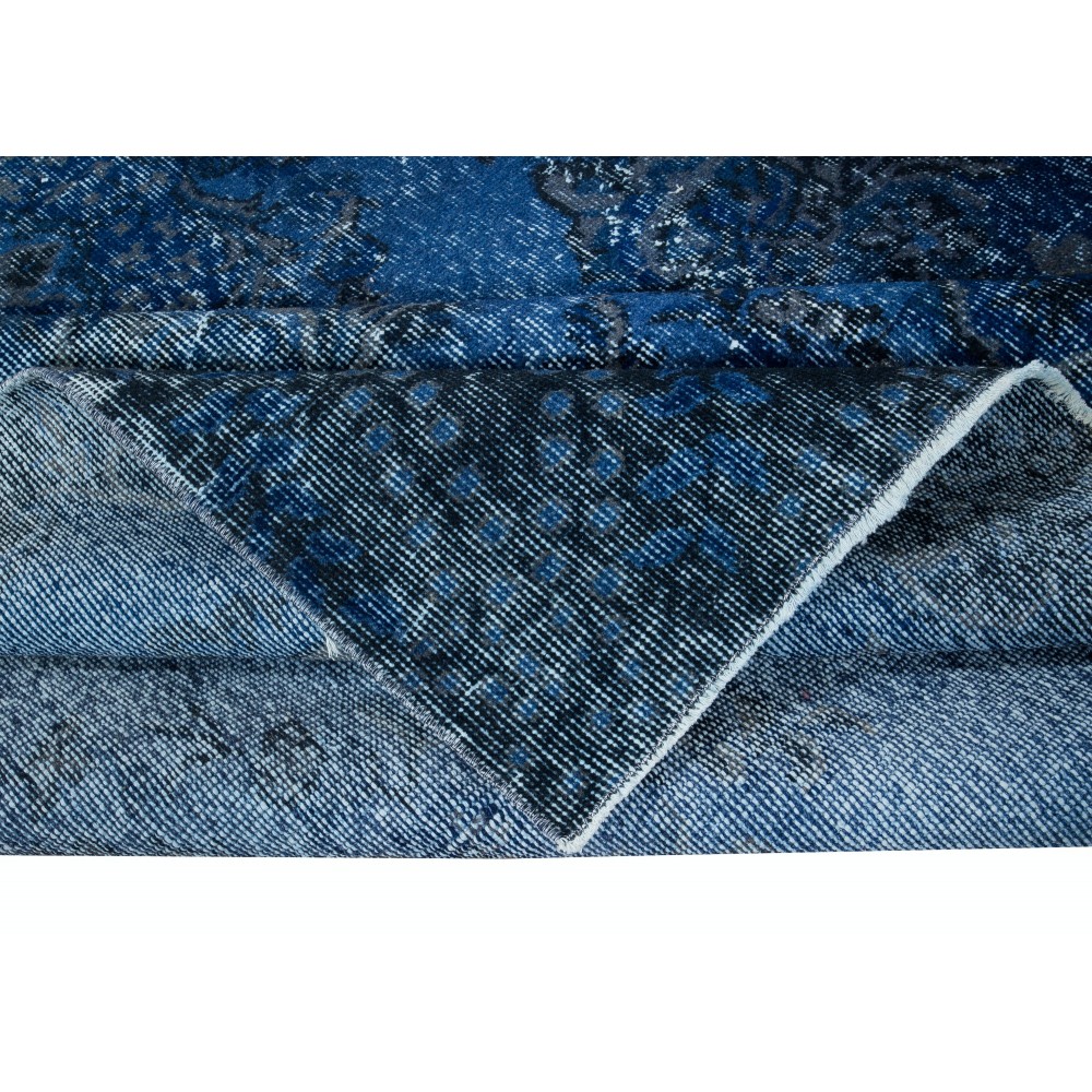 Contemporary Overdyed Hand Knotted Wool Blue Area Rug from Turkey