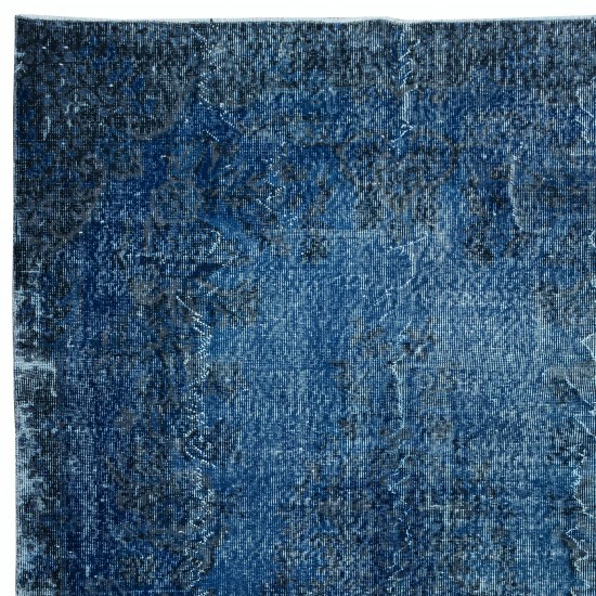 Contemporary Overdyed Hand Knotted Wool Blue Area Rug from Turkey