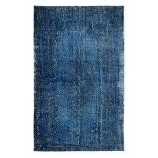 Contemporary Overdyed Hand Knotted Wool Blue Area Rug from Turkey