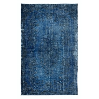 Contemporary Overdyed Hand Knotted Wool Blue Area Rug from Turkey