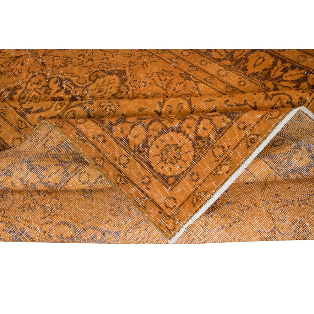 Hand-Made Turkish Area Rug in Orange, Modern Carpet, Woolen Floor Covering