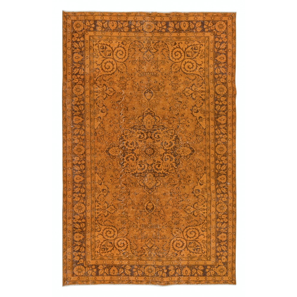 Hand-Made Turkish Area Rug in Orange, Modern Carpet, Woolen Floor Covering