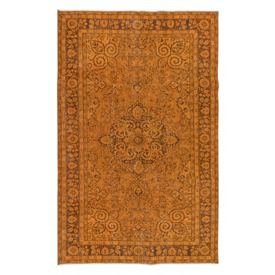 Hand-Made Central Anatolian Area Rug in Orange, Modern Carpet, Woolen Floor Covering