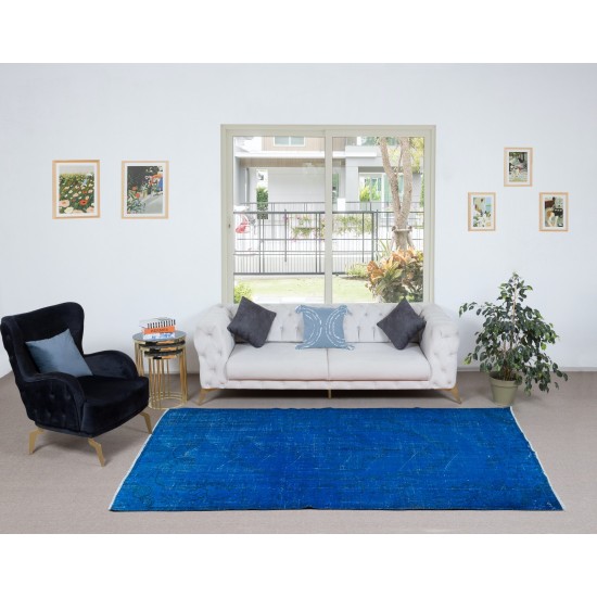 Modern Sapphire Blue area rug, Handwoven and Handknotted in Isparta, Turkey