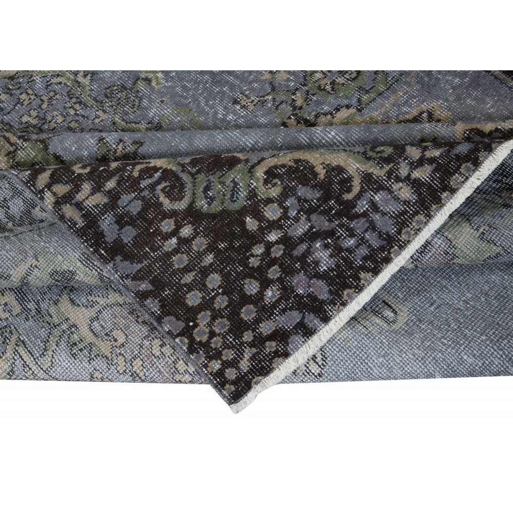 Hand-Made Turkish Rug with Medallion. Modern Carpet in Iron Gray, Beige & Army Green. Rugs for Dining room