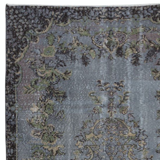 Hand-Made Turkish Rug with Medallion. Modern Carpet in Iron Gray, Beige & Army Green. Rugs for Dining room