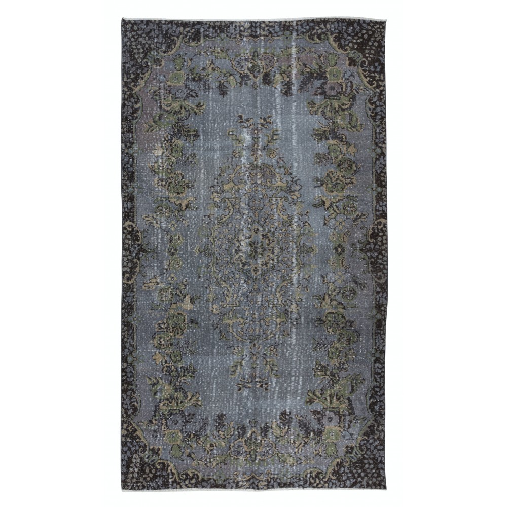 Hand-Made Turkish Rug with Medallion. Modern Carpet in Iron Gray, Beige & Army Green. Rugs for Dining room