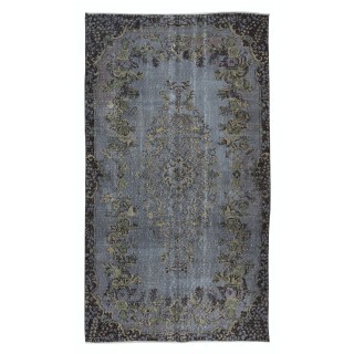 Hand-Made Turkish Rug with Medallion. Modern Carpet in Iron Gray, Beige & Army Green. Rugs for Dining room