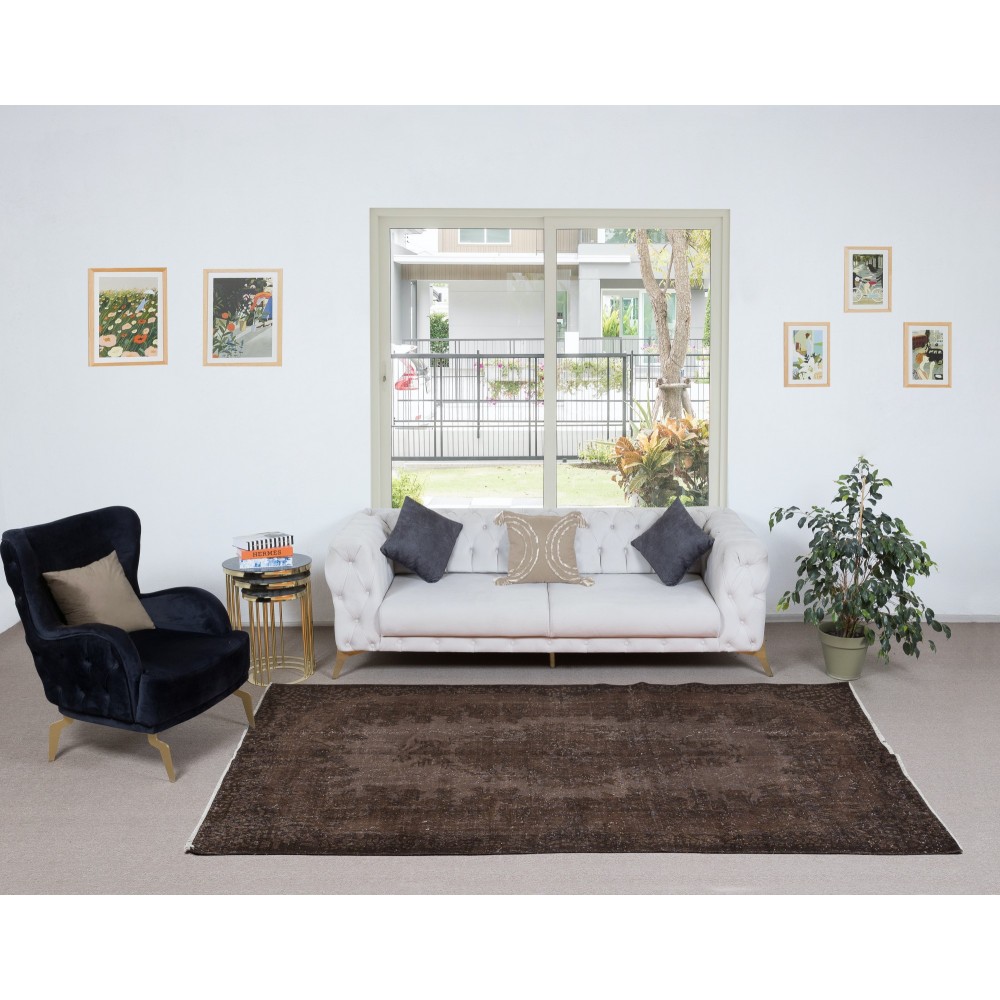 Authentic Brown Area Rug for Modern Interiors, Hand-Knotted in Turkey