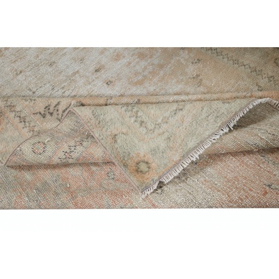 Antique Washed Anatolian Oushak Hand Knotted Rug, Vintage Shabby Chic Carpet