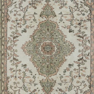 Vintage Handmade Anatolian Oushak Wool Area Rug for Farmhouse Decor