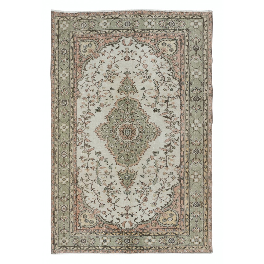 Vintage Handmade Anatolian Oushak Wool Area Rug for Farmhouse Decor