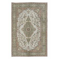 Vintage Handmade Anatolian Oushak Wool Area Rug for Farmhouse Decor