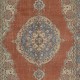 Traditional Hand Knotted Turkish Rug. Vintage Village Carpet. Red, Dark Blue & Beige Colors