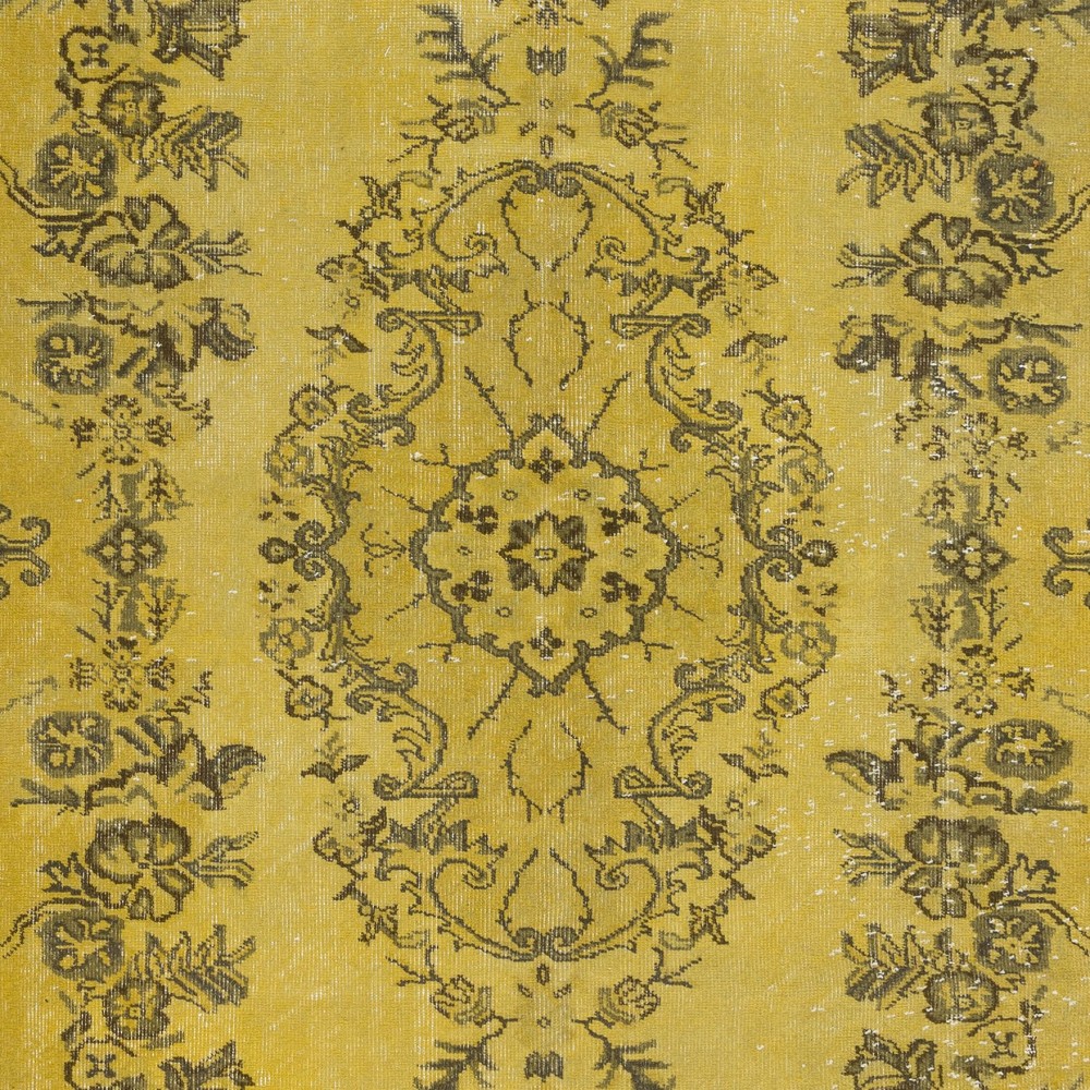 Modern Handmade Turkish Area Rug with Medallion Design & Yellow Background
