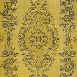 Modern Handmade Turkish Area Rug with Medallion Design & Yellow Background