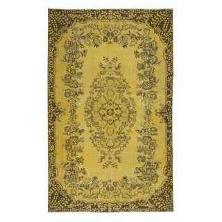 Modern Handmade Turkish Area Rug with Medallion Design & Yellow Background