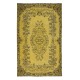 Modern Handmade Turkish Area Rug with Medallion Design & Yellow Background