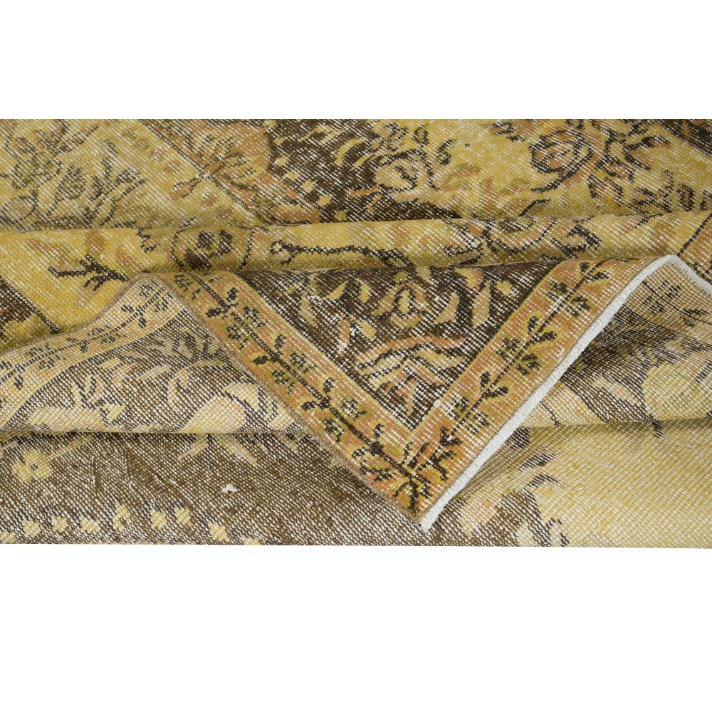 Classic Aubusson Inspired Handmade Turkish Area Rug in Soft Yellow & Brown